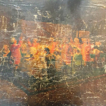 Equestrian Leather-Clad Painted Trunk on Stand. 18th C. Later Stand.