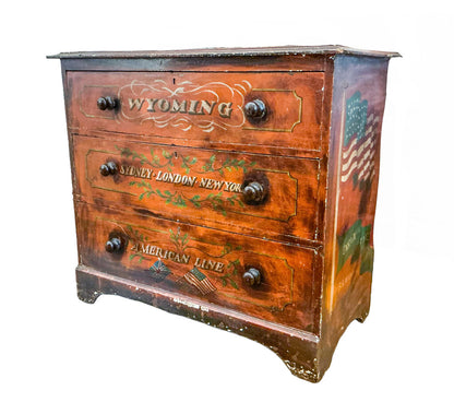 Ship Captain's Style Chest. Late 19thC. Handpainted.