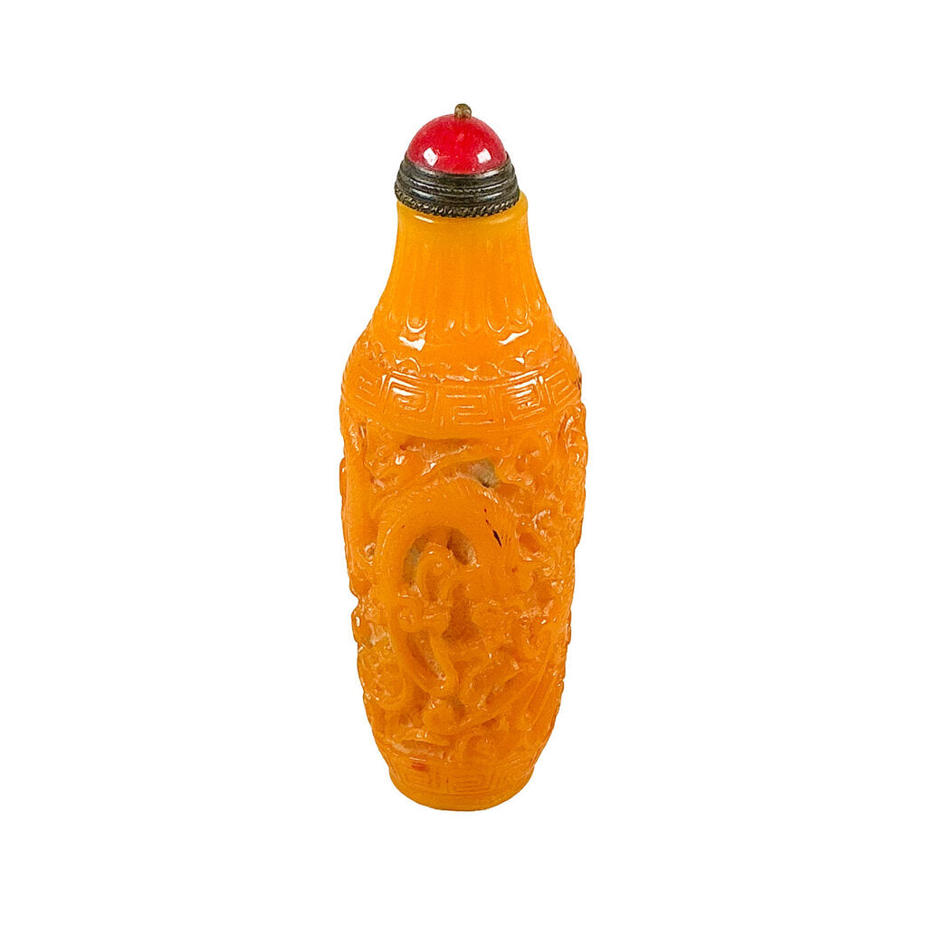 Yellow Peking Glass Snuff Bottle w Dragons
