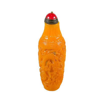 Yellow Peking Glass Snuff Bottle w Dragons