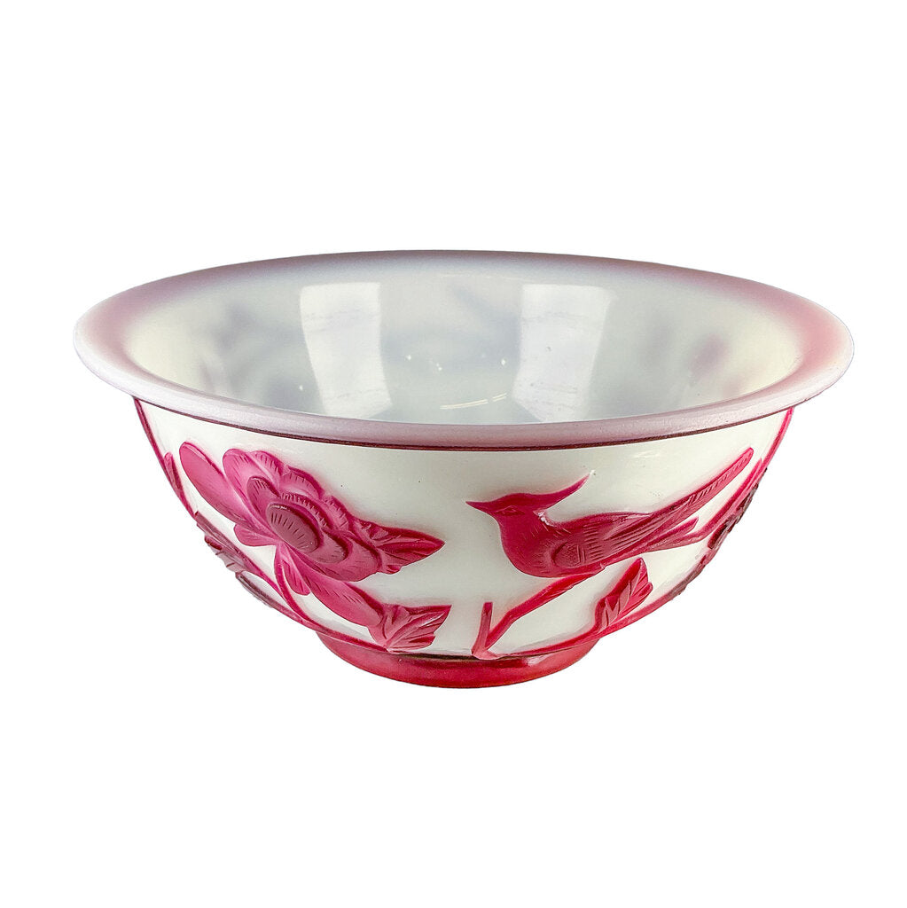 Antq Chinese Cameo Peking Glass Bowl w/ Flowers 1920s