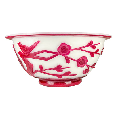 Antq Chinese Cameo Peking Glass Bowl w/ Flowers 1920s