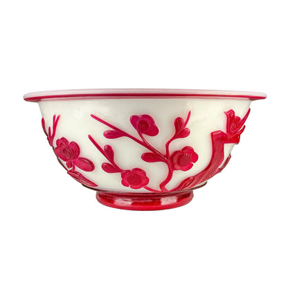 Antq Chinese Cameo Peking Glass Bowl w/ Flowers 1920s