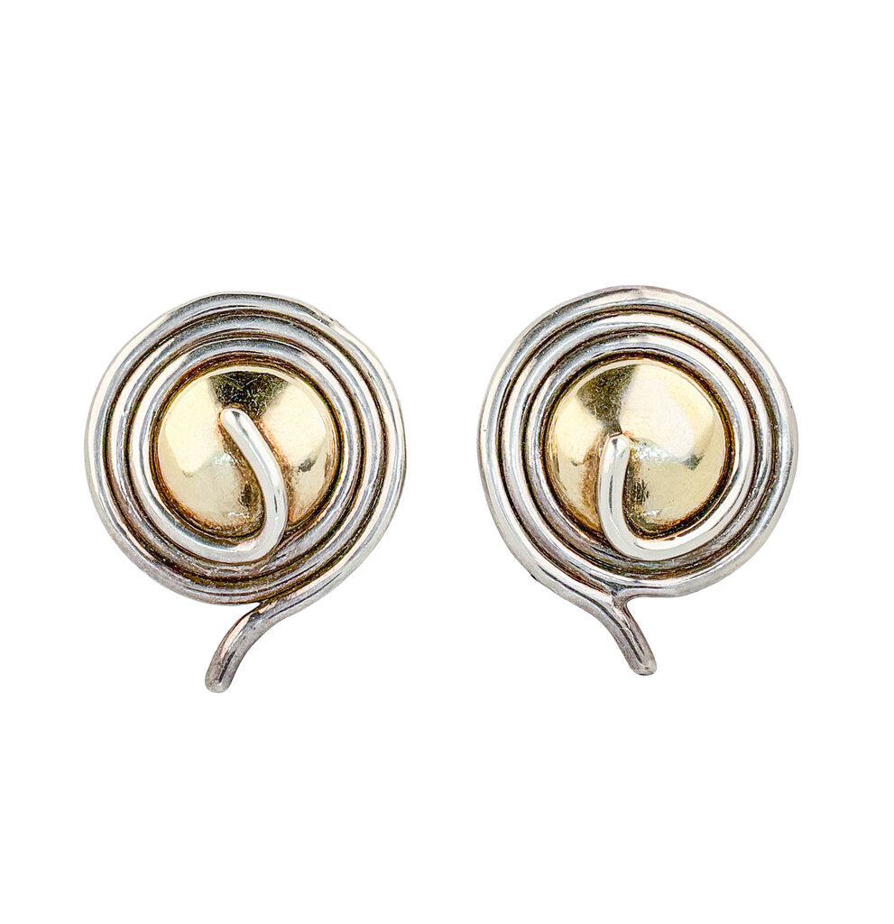Sterling Modernist Spiral Dome Clip Earring