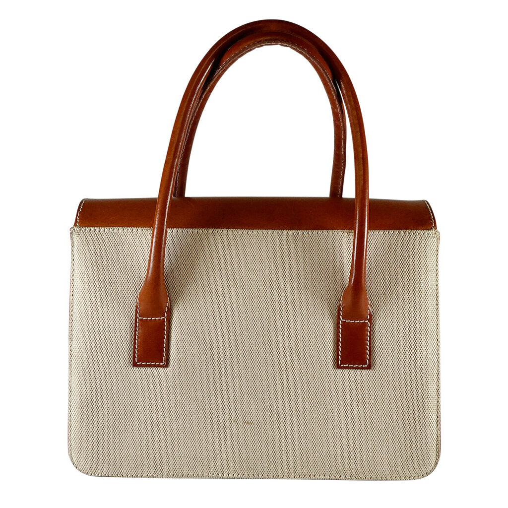 Lanbertson Truex Brown Leather & Cream Canvase Top Handle Purse