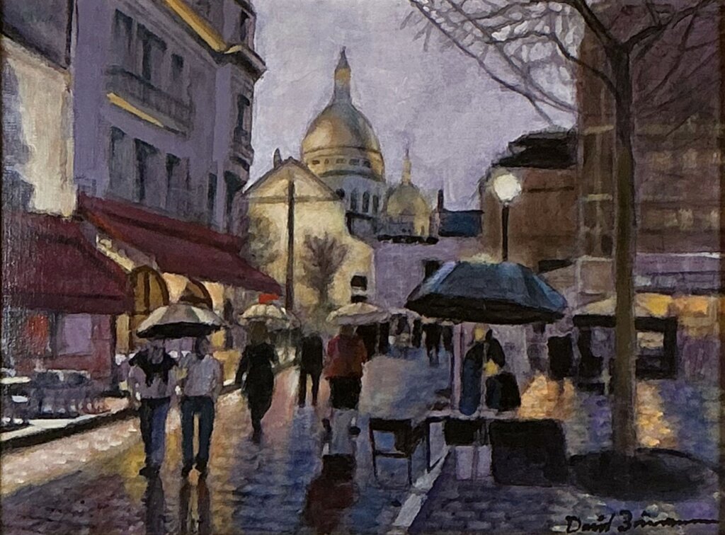 David Zimmerman. Pluie A Montmartre. Oil on Canvas.