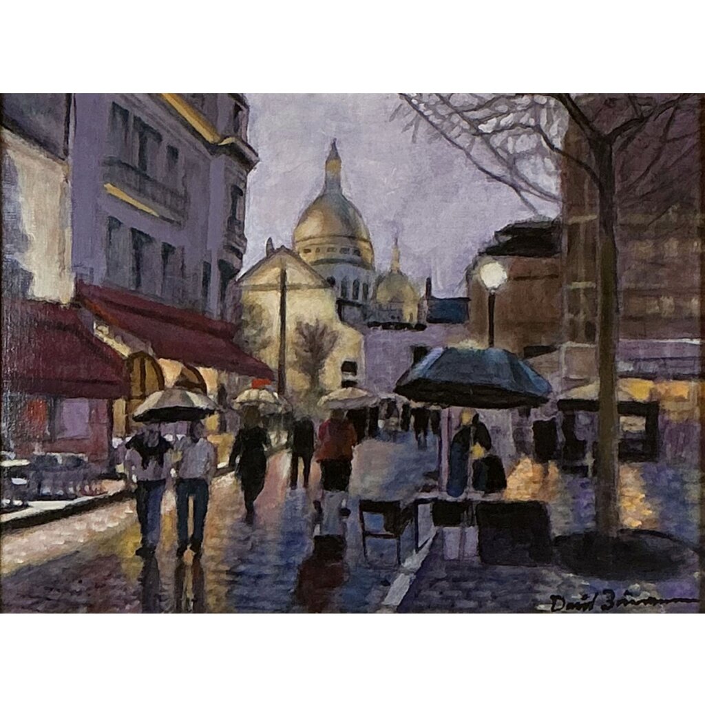 David Zimmerman. Pluie A Montmartre. Oil on Canvas.