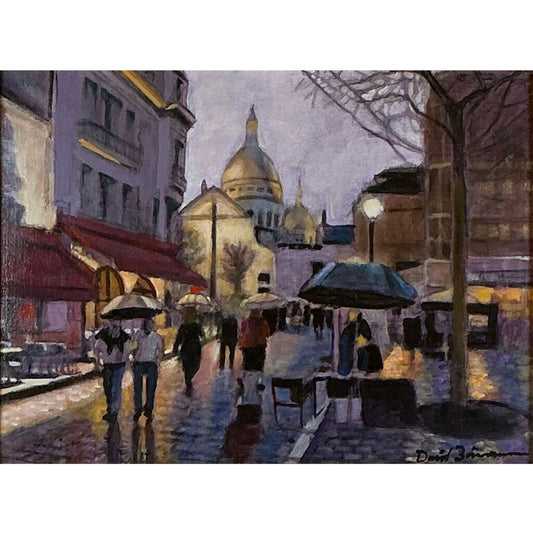 David Zimmerman. Pluie A Montmartre. Oil on Canvas.