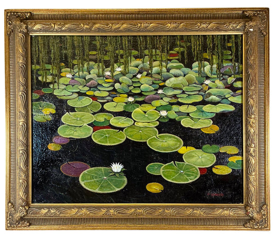 Paul Hennesy (1954-2015). American. "Giverny Waterlilies."Oil on Canvas.