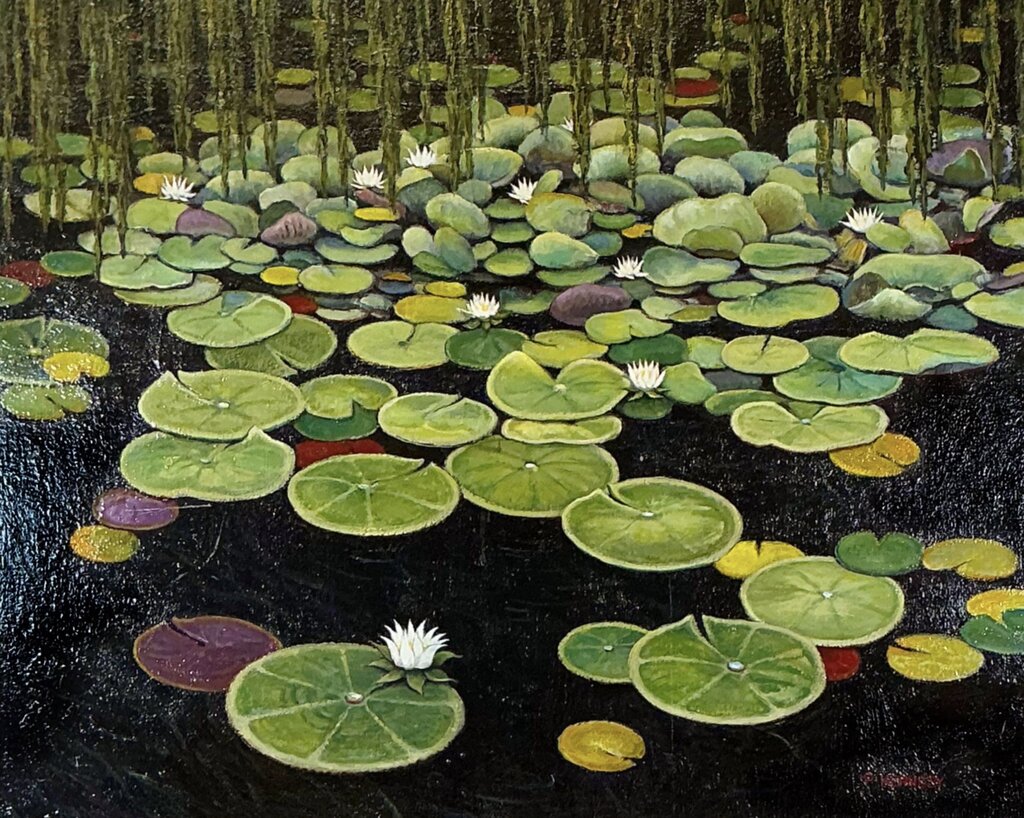 Paul Hennesy (1954-2015). American. "Giverny Waterlilies."Oil on Canvas.