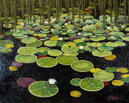 Paul Hennesy (1954-2015). American. "Giverny Waterlilies."Oil on Canvas.