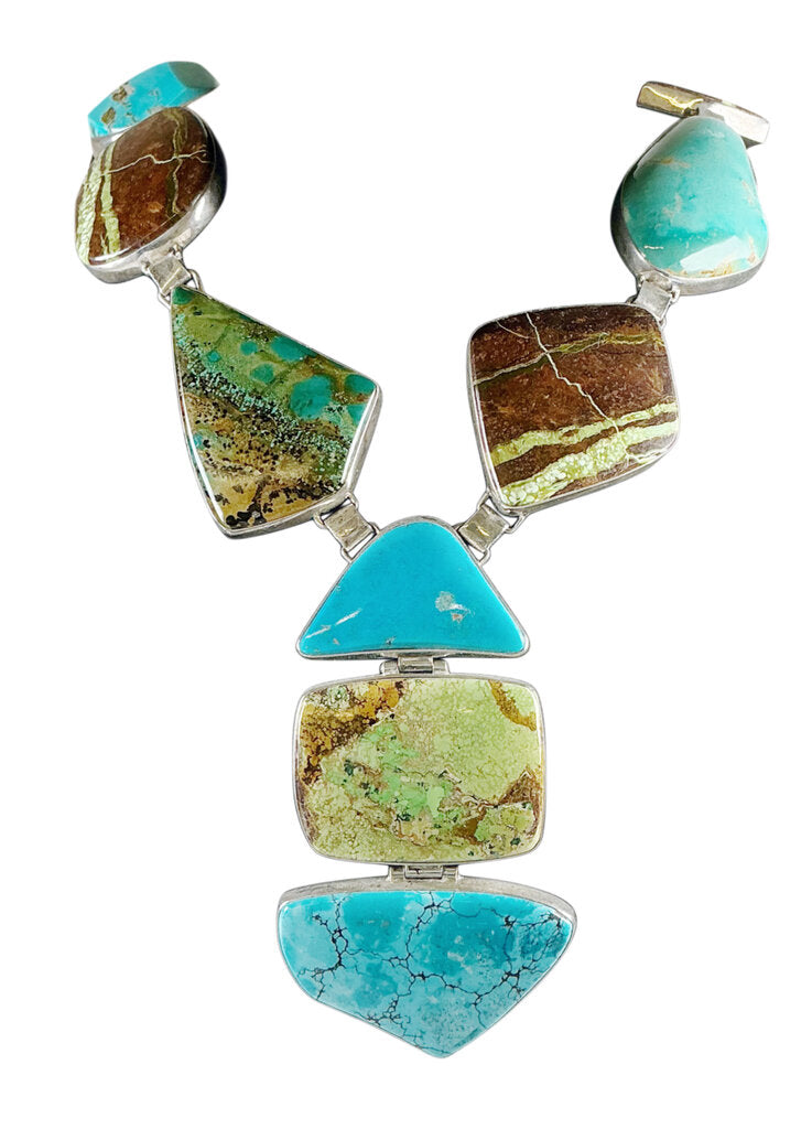 Navajo Silversmith J. Piaso. 925 & Turquoise Stones From Difft Mines Necklace.