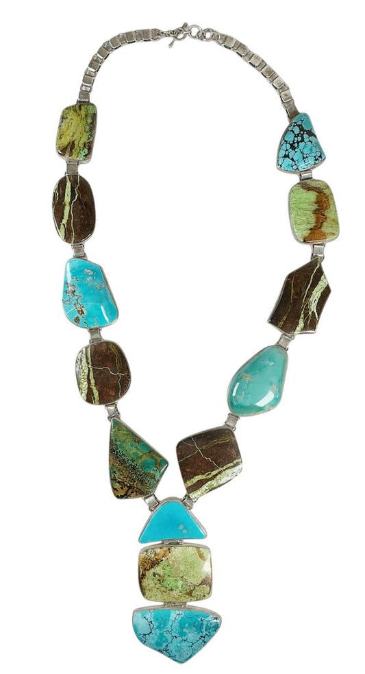 Navajo Silversmith J. Piaso. 925 & Turquoise Stones From Difft Mines Necklace.