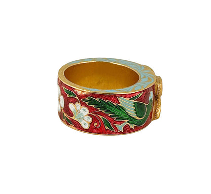 Mughal Indian-Style Enamel & Clear Stone Ring