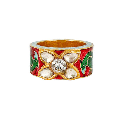 Mughal Indian-Style Enamel & Clear Stone Ring