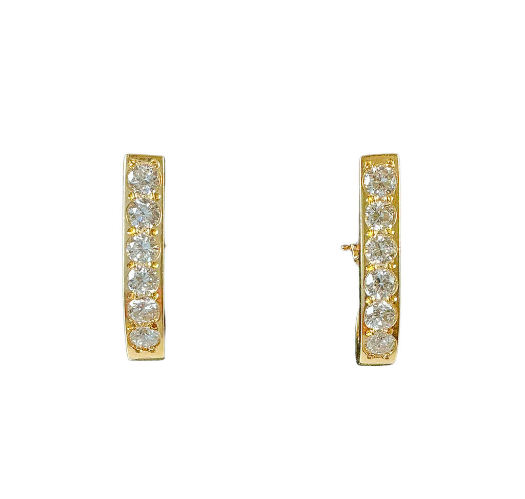 14K YG Channel Set Diamond J Hoop Omega Back Earrings
