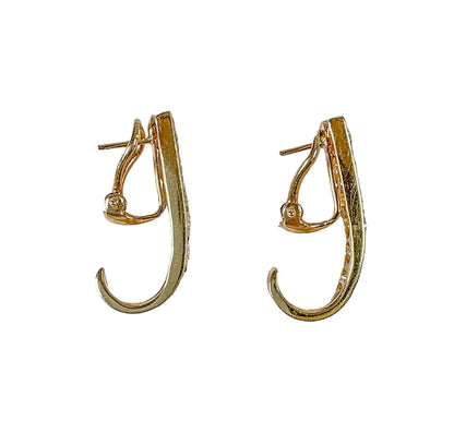 14K YG Channel Set Diamond J Hoop Omega Back Earrings