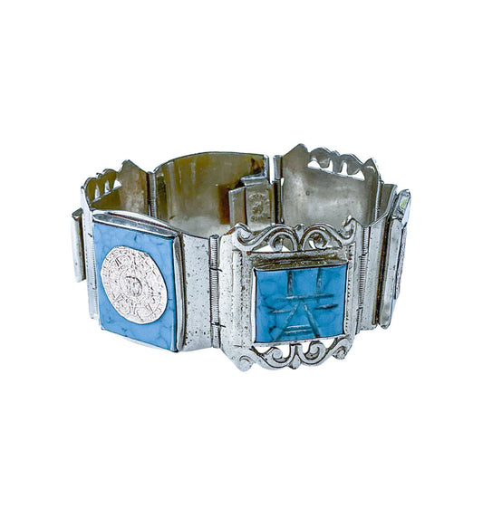 Mexican Sterling Bracelet w/ Turquoise & YG Medallions