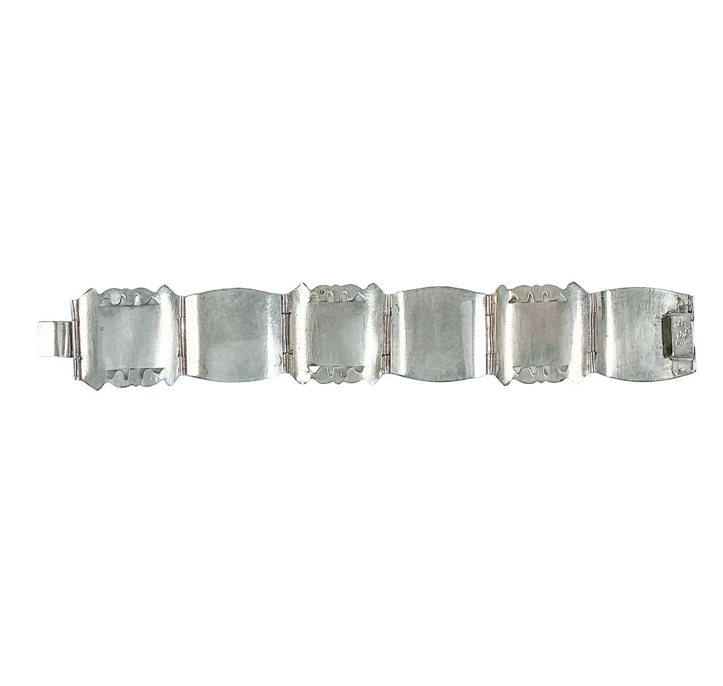 Mexican Sterling Bracelet w/ Turquoise & YG Medallions
