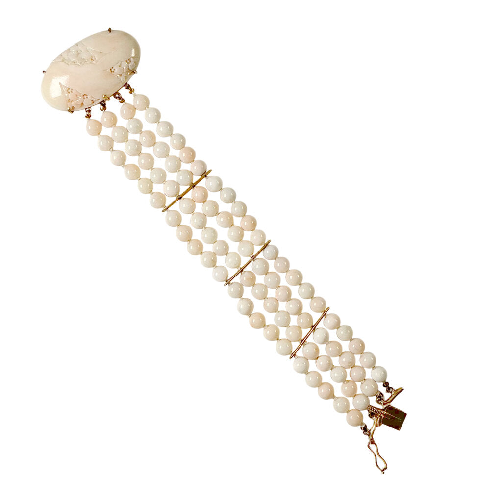 14K YG & 4 Strand Angel Skin Coral Bracelet