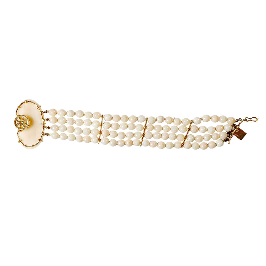 14K YG & 4 Strand Angel Skin Coral Bracelet