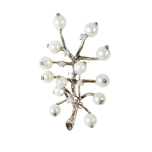 14K (tested) WG Cultured Pearl & Diamond Brooch