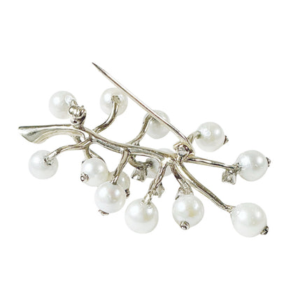 14K (tested) WG Cultured Pearl & Diamond Brooch