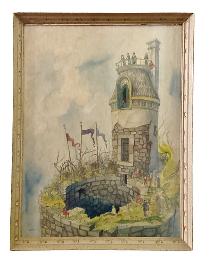 Kenneth Koskela. What's Happening in the Castle?" Watercolor on Paper.