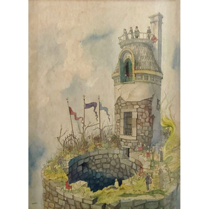 Kenneth Koskela. What's Happening in the Castle?" Watercolor on Paper.