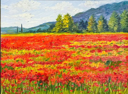 Tom Neel. Poppy Fields. Oil On Board.