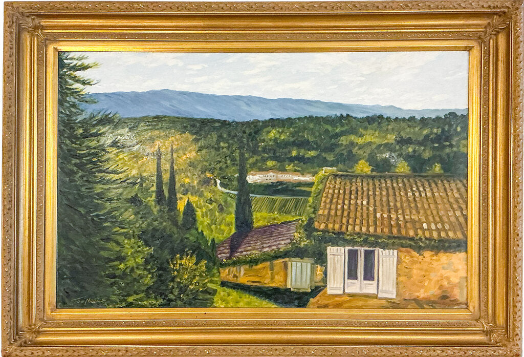Tom Neel. Looking Out From Menerbes. Oil on Board