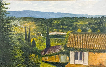 Tom Neel. Looking Out From Menerbes. Oil on Board