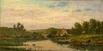 "Summer Landscape at Dusk w/ Boater", American Late 19c.