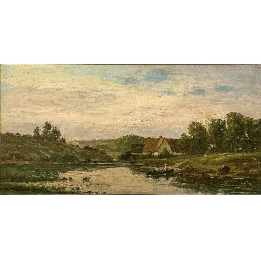 "Summer Landscape at Dusk w/ Boater", American Late 19c.