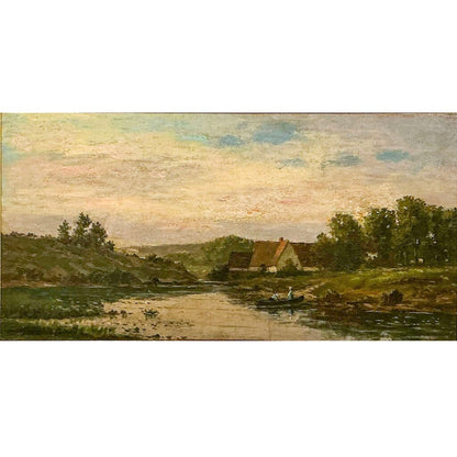 "Summer Landscape at Dusk w/ Boater", American Late 19c.