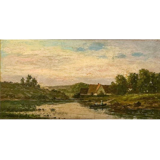"Summer Landscape at Dusk w/ Boater", American Late 19c.
