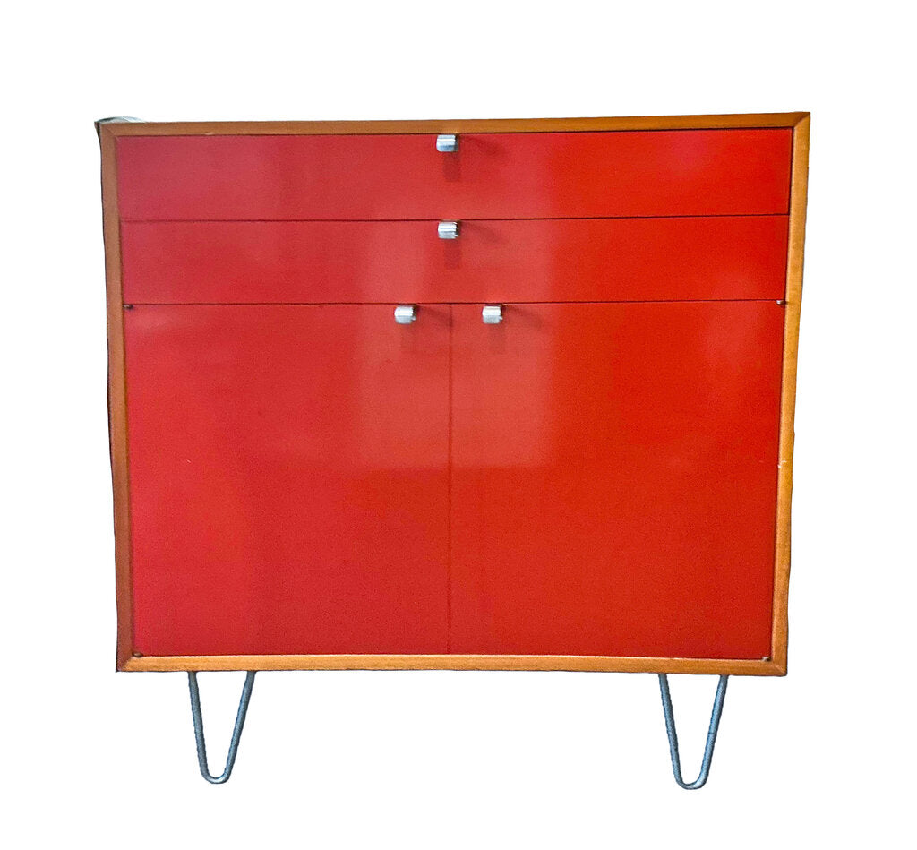 George Nelson for Herman Miller Red Laquer Credenza w Hairpin Legs