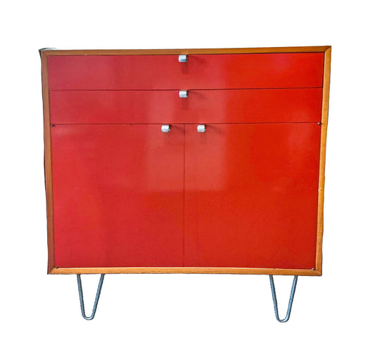 George Nelson for Herman Miller Red Laquer Credenza w Hairpin Legs