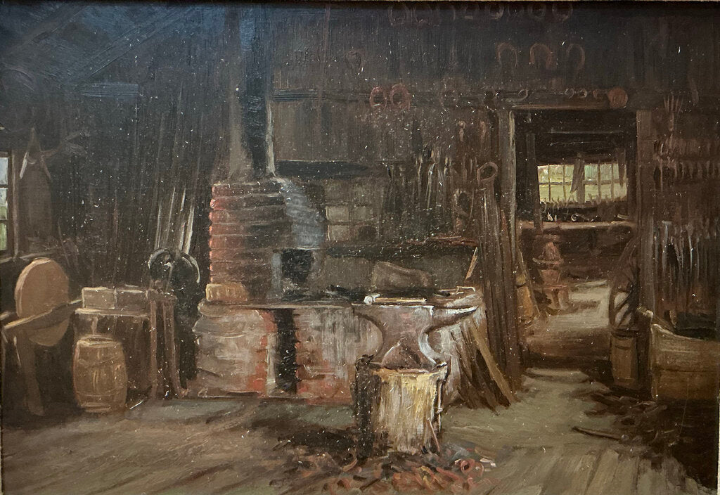Artist Unknown. Southport CT Blacksmith Shop. Oil on Board.