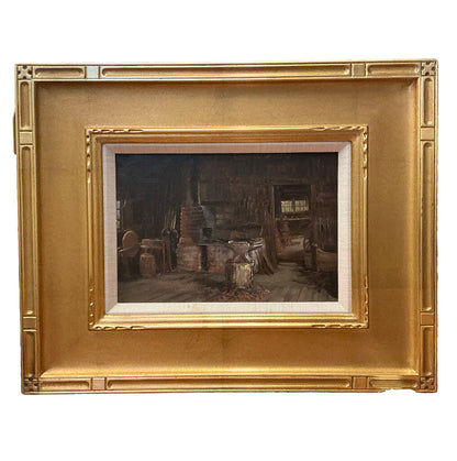 Artist Unknown. Southport CT Blacksmith Shop. Oil on Board.