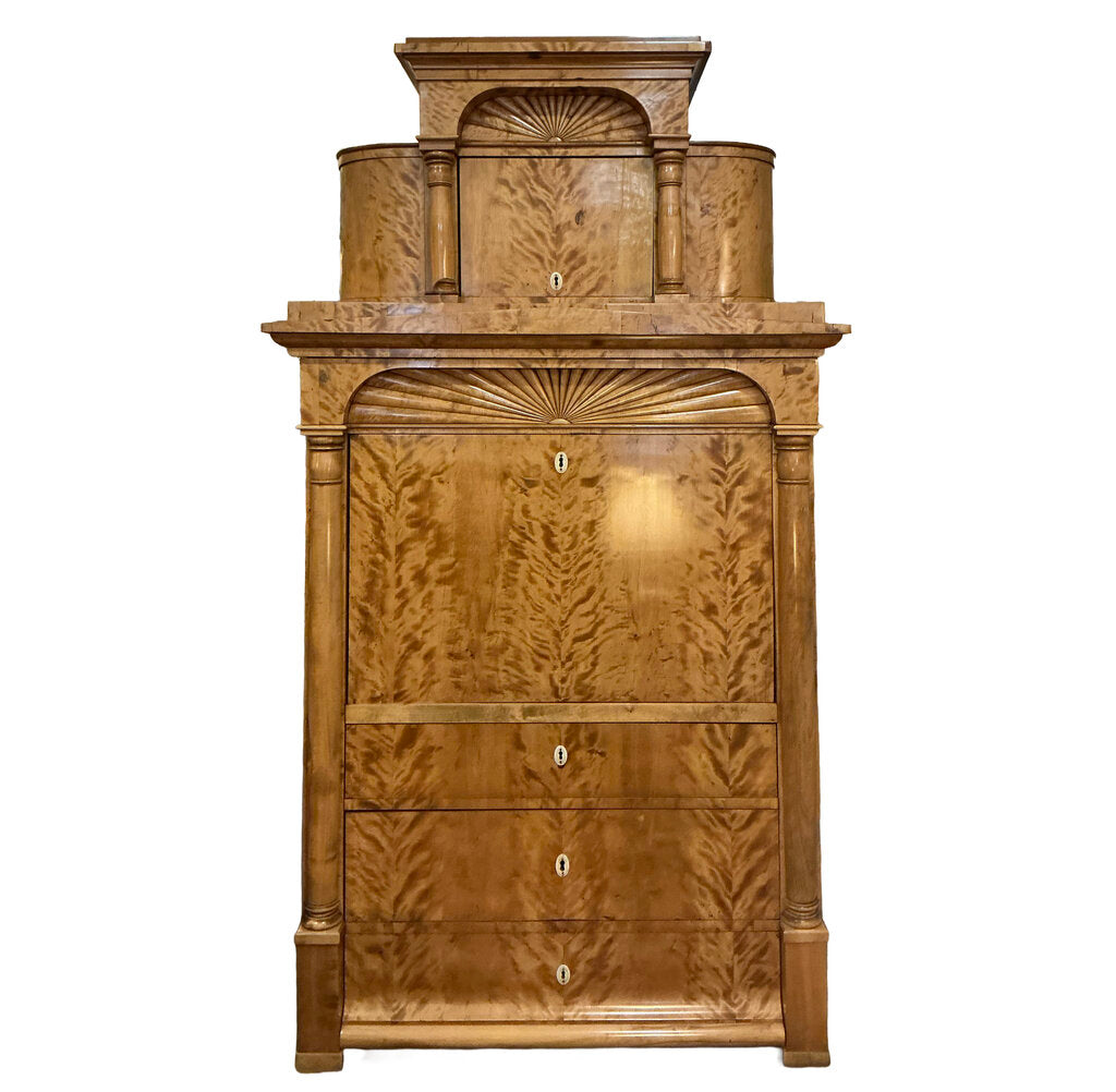 19th Century Biedermeier Satinwood Birch Secretary