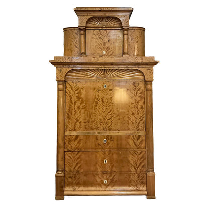 19th Century Biedermeier Satinwood Birch Secretary