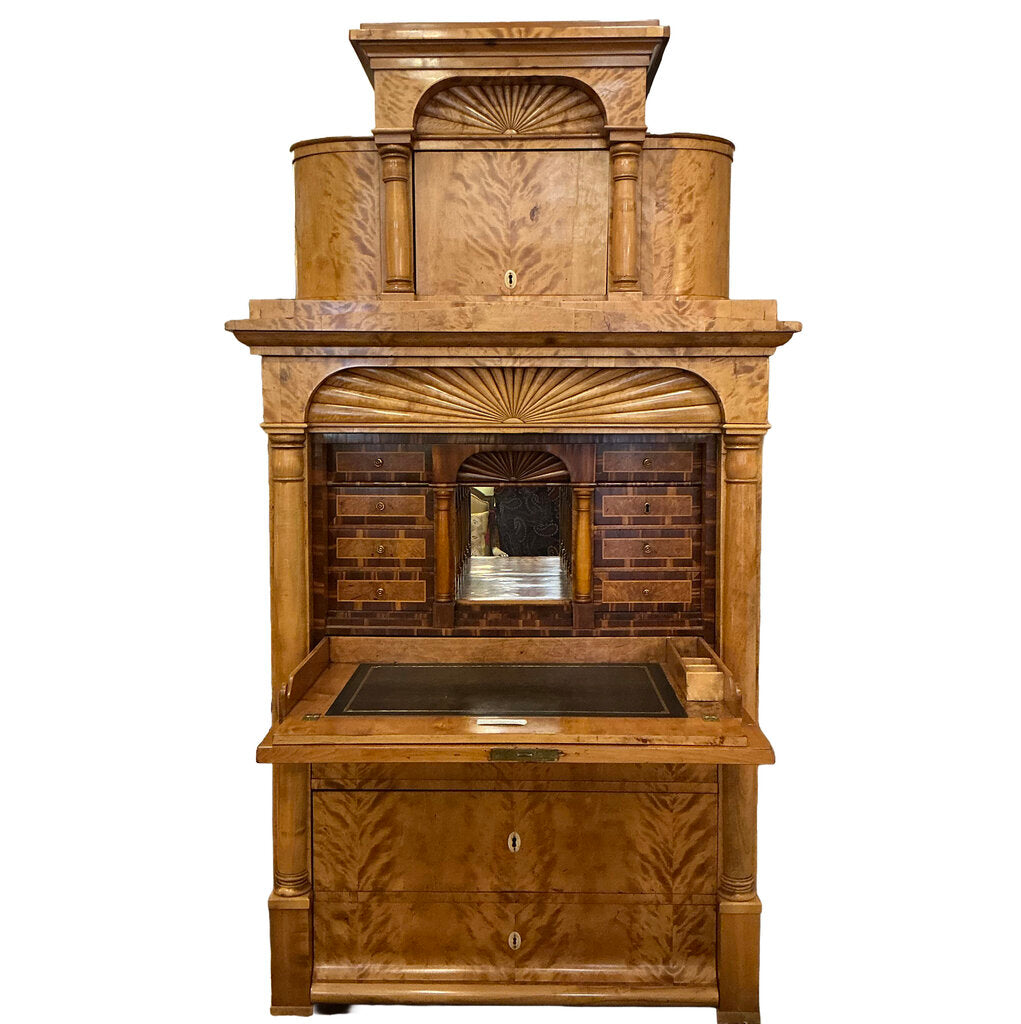 19th Century Biedermeier Satinwood Birch Secretary