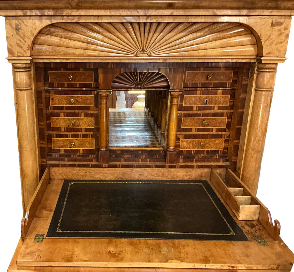 19th Century Biedermeier Satinwood Birch Secretary