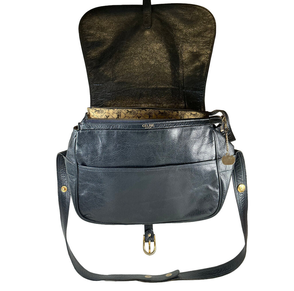 Vintage Celine Triomphe Mallion Navy Leather