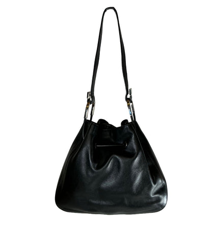 Gucci Black Leather Drawstring Shoulder Bag, 1990s
