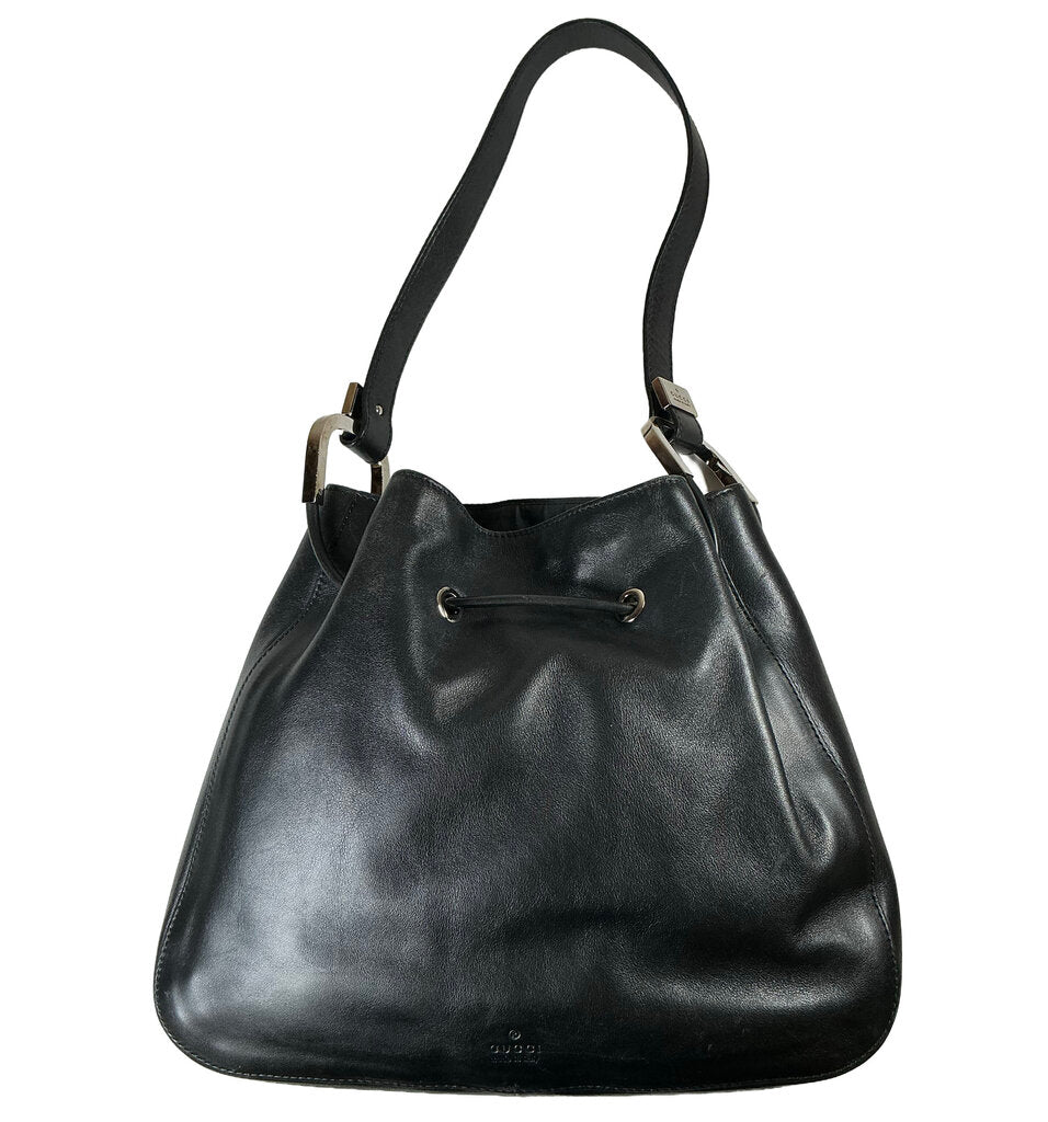 Gucci Black Leather Drawstring Shoulder Bag, 1990s