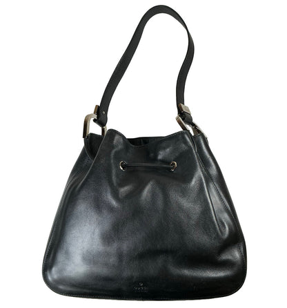Gucci Black Leather Drawstring Shoulder Bag, 1990s
