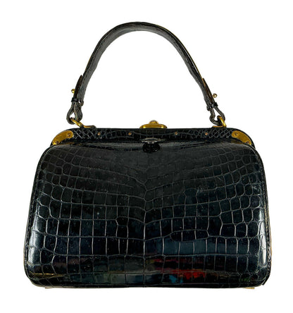 Vintage French Alligator Handbag w Pocket Watch by Lederer