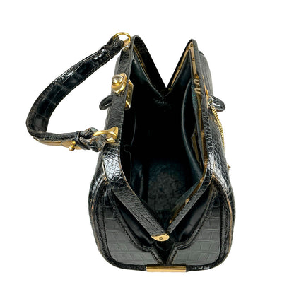 Vintage French Alligator Handbag w Pocket Watch by Lederer